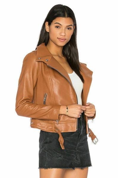 Noora New Lambskin Hot New Fashion Style Women Tan Leather jacket SP4 - Noora International