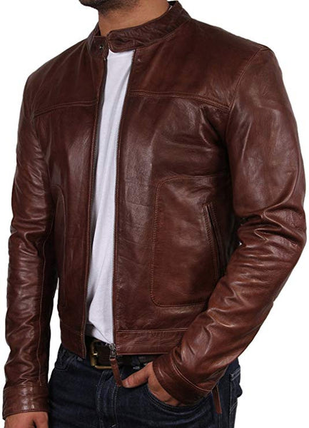 Noora New Lambskin Men Dark Brown Leather Jacket, Biker Jacket | Western Style Leather Jacket YK095 - Noora International