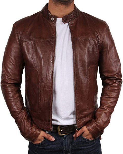 Noora New Lambskin Men Dark Brown Leather Jacket, Biker Jacket | Western Style Leather Jacket YK095 - Noora International