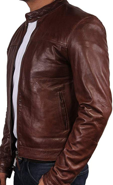 Noora New Lambskin Men Dark Brown Leather Jacket, Biker Jacket | Western Style Leather Jacket YK095 - Noora International