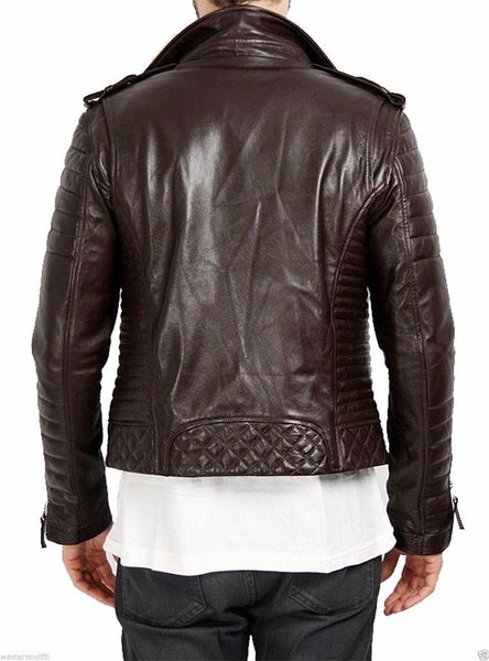 Noora New Lambskin Men Dark Brown Leather Jacket, Quilted Biker Jacket | Western Style Designer Jacket YK0233 - Noora International