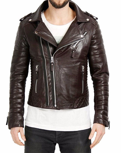 Noora New Lambskin Men Dark Brown Leather Jacket, Quilted Biker Jacket | Western Style Designer Jacket YK0233 - Noora International