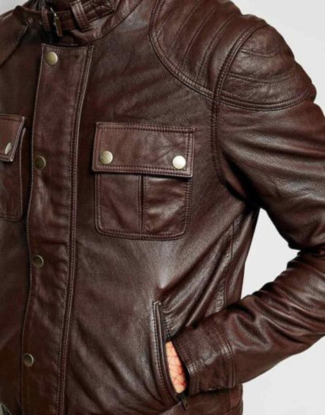 NOORA New Lambskin Mens Antique Brown Leather Jacket, Cowboy Shiny Jacket, Motorcycle American Style Jacket YK096 - Noora International
