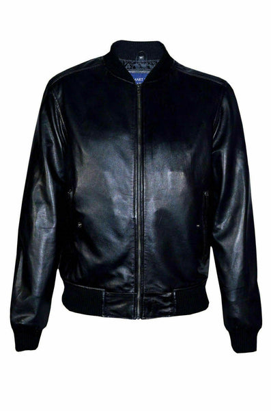 NOORA New Lambskin Mens BLACK Leather Jacket, Classic Shiny Bomber Style Leather Jacket l Biker Jacket YK0102 - Noora International