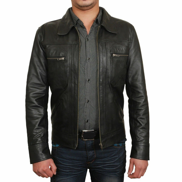 Noora New Lambskin Mens Black Leather Jacket |Genuine Lambskin Leather Jacket Motorcycle Slim Fit Bomber Jacket S31 - Noora International