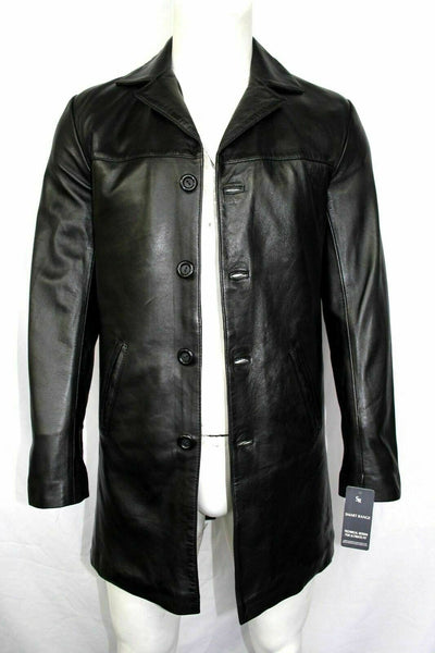 Noora New Lambskin Mens Black Leather Trench Coat | Casual Overcoat Knee Length Style Coat, Shiny Coat YK098 - Noora International
