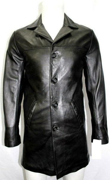 Noora New Lambskin Mens Black Leather Trench Coat | Casual Overcoat Knee Length Style Coat, Shiny Coat YK098 - Noora International