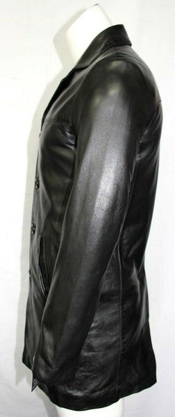 Noora New Lambskin Mens Black Leather Trench Coat | Casual Overcoat Knee Length Style Coat, Shiny Coat YK098 - Noora International