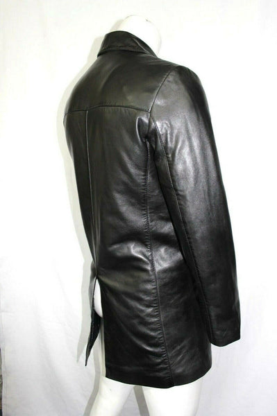 Noora New Lambskin Mens Black Leather Trench Coat | Casual Overcoat Knee Length Style Coat, Shiny Coat YK098 - Noora International