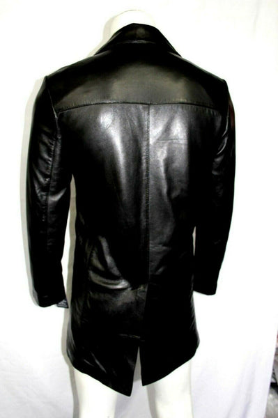 Noora New Lambskin Mens Black Leather Trench Coat | Casual Overcoat Knee Length Style Coat, Shiny Coat YK098 - Noora International
