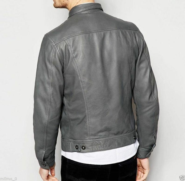 Noora New Lambskin Mens Gray Leather Shirt & Jacket, Motorcycle Slim Fit Biker Jacket, Dashing Style Jacket YK094 - Noora International