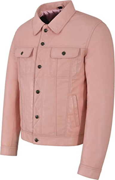 Noora New Lambskin Men's Pink Leather Shirt & Jacket, Motorcycle Slim Fit Biker Jacket, Dashing Style Jacket SN023 - Noora International