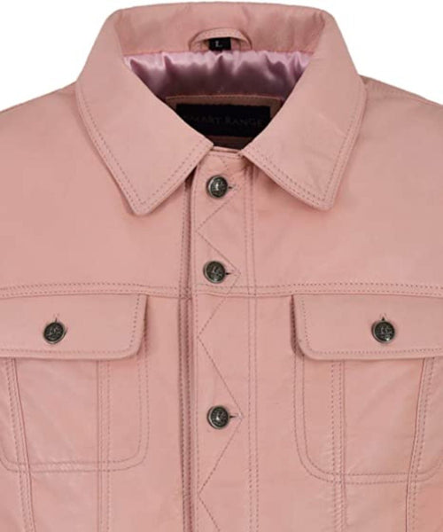 Noora New Lambskin Men's Pink Leather Shirt & Jacket, Motorcycle Slim Fit Biker Jacket, Dashing Style Jacket SN023 - Noora International