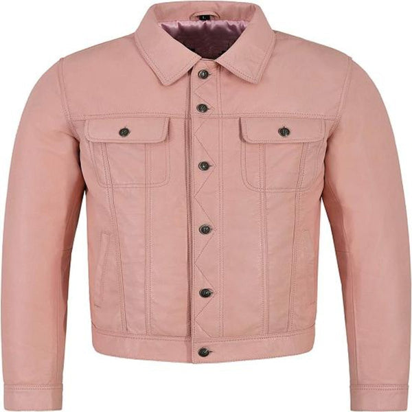 Noora New Lambskin Men's Pink Leather Shirt & Jacket, Motorcycle Slim Fit Biker Jacket, Dashing Style Jacket SN023 - Noora International