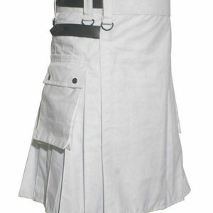 NOORA New leather BLACK strap Kilt,White Leather Utility Kilt For Active Man&Women Kilt Wedding Kilts kilted community,scottish kilts-SJ216 - Noora International