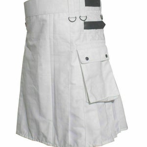 NOORA New leather BLACK strap Kilt,White Leather Utility Kilt For Active Man&Women Kilt Wedding Kilts kilted community,scottish kilts-SJ216 - Noora International