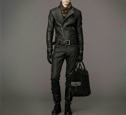 Noora New Men Black 100% Lambskin Leather Quilted Biker Racer Jacket With Zipper Pocket Designer Black Belted Leather Jacket SU0745 - Noora International