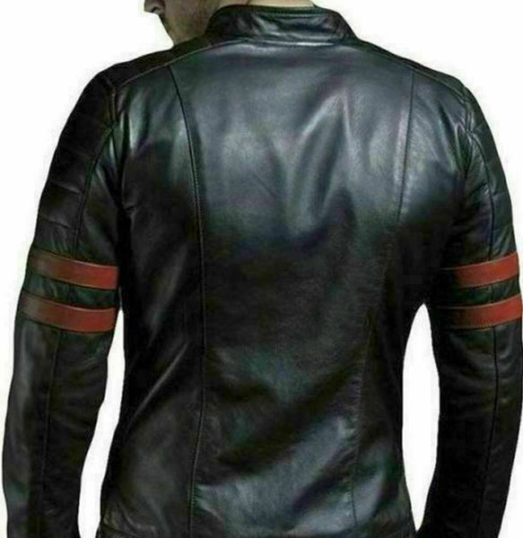NOORA New MEN FLIGHT RETRO HYBRID RED STRIP MOTORBIKE BLACK LEATHER JACKET WA603 - Noora International