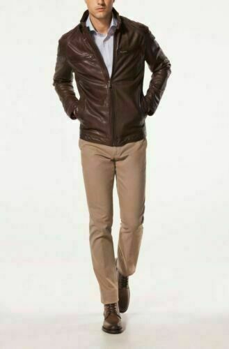 Noora NEW Men Leather Jacket Genuine Lambskin Leather Motorcycle Slim fit WA194 - Noora International