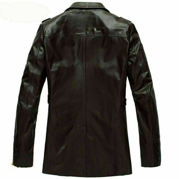 Noora New Men Real Lambskin Genuine Leather Trench Coat Long Button Jacket WA430 - Noora International