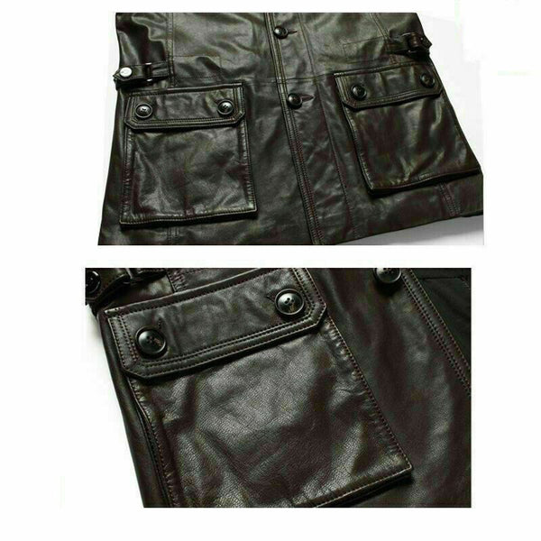 Noora New Men Real Lambskin Genuine Leather Trench Coat Long Button Jacket WA430 - Noora International