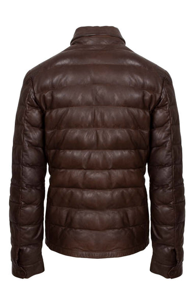 Noora New Men's 100% Brown Lambskin Leather Quilted Jacket Biker With Brown Zipper UN125 - Noora International