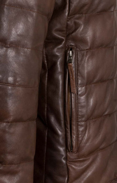 Noora New Men's 100% Brown Lambskin Leather Quilted Jacket Biker With Brown Zipper UN125 - Noora International