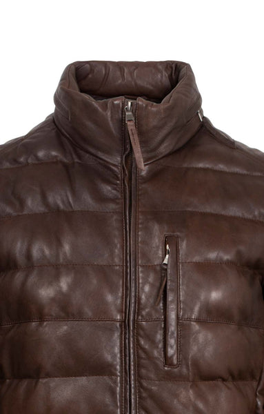 Noora New Men's 100% Brown Lambskin Leather Quilted Jacket Biker With Brown Zipper UN125 - Noora International