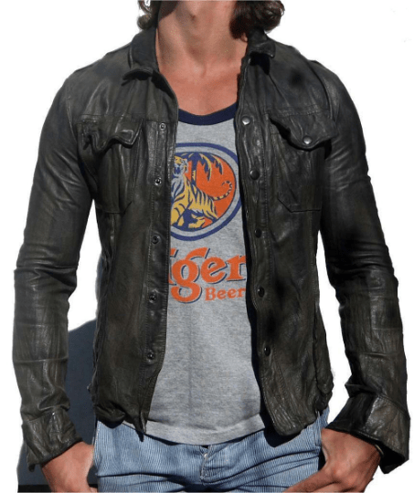 Noora New Men's 100% Lambskin Leather Black Shirt Designer Casual Leather Shirt With Black Button SU412 - Noora International