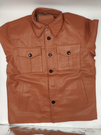 Noora New Men's 100% Lambskin Leather Brown Shirt Style Leather Jacket With Button Designer Tan Leather Shirt SU0156 - Noora International