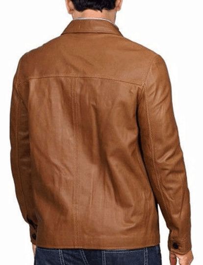 Noora New Men's 100% Lambskin Leather Brown Shirt Style Leather Jacket With Button Designer Tan Leather Shirt SU0156 - Noora International