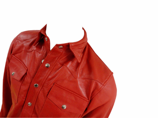 Noora New Men's 100% Lambskin Leather Red Shirt With Button Designer Biker Racer Red Shirt SU0147 - Noora International