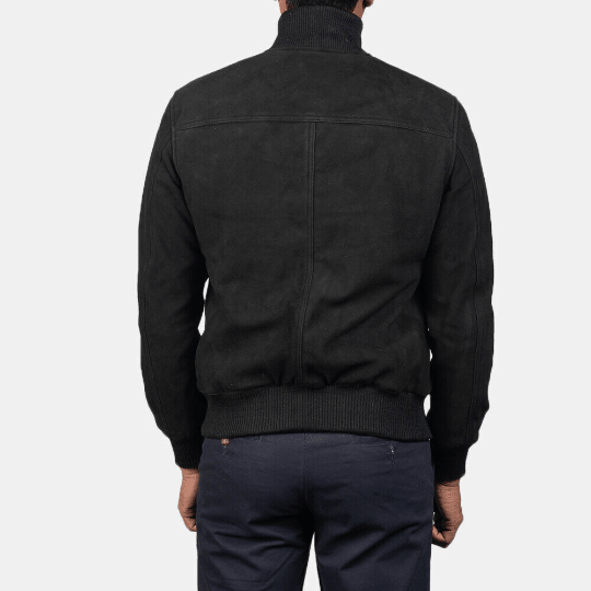 Noora New Men's 100% Real Lambskin Suede Black Bomber Biker Motorcycle Jacket With Designer Button & Pocket SU071 - Noora International
