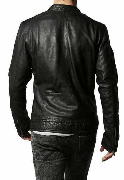 Noora New MEN'S BIKER CAFE RACER Lambskin REAL LEATHER SLIM FIT JACKET NI-25 - Noora International