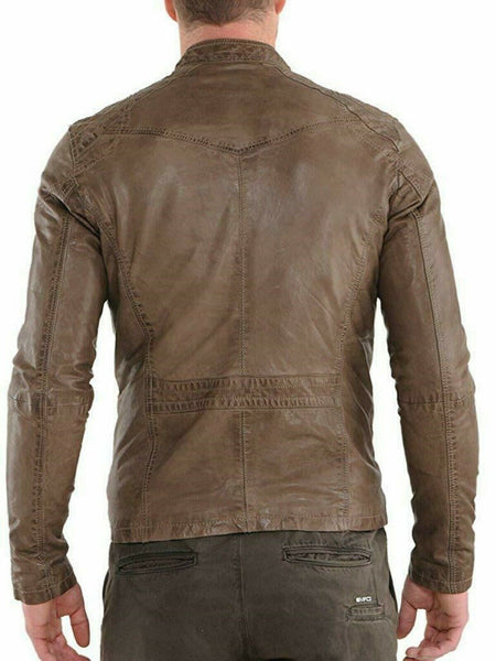 Noora New MEN'S BIKER Lambskin CAFE RACER REAL LEATHER SLIM FIT JACKET NI-20 - Noora International