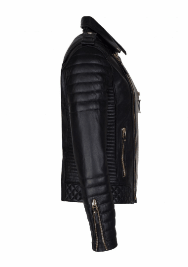 Noora New Men's Black Lambskin Leather Biker Jacket With Zipper & Shoulder Strap Designer Quilted Jacket SU45 - Noora International