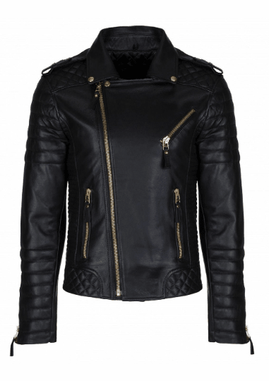 Noora New Men's Black Lambskin Leather Biker Jacket With Zipper & Shoulder Strap Designer Quilted Jacket SU45 - Noora International