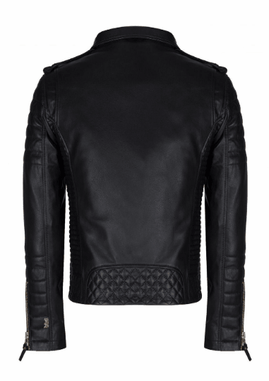 Noora New Men's Black Lambskin Leather Biker Jacket With Zipper & Shoulder Strap Designer Quilted Jacket SU45 - Noora International