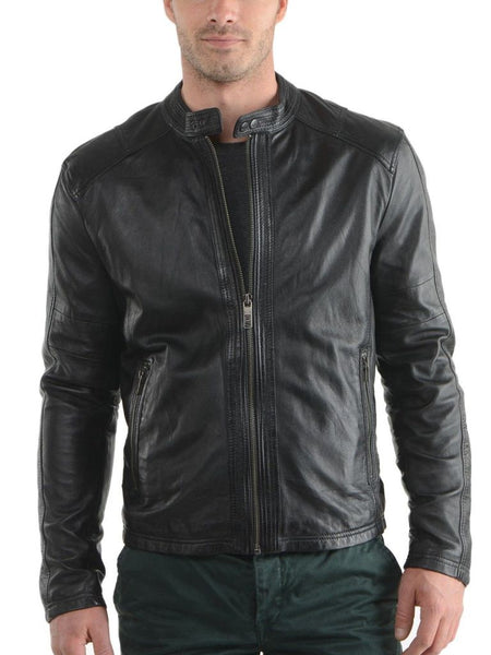 Noora New Mens Black Lambskin Leather Biker Rider Jacket With Branded YKK Zipper | Black Leather Jacket SU0114 - Noora International