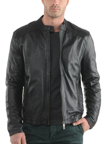 Noora New Mens Black Lambskin Leather Biker Rider Jacket With Branded YKK Zipper | Black Leather Jacket SU0114 - Noora International