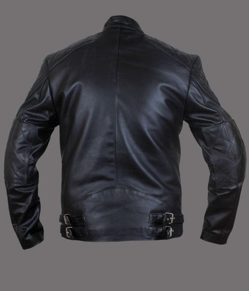 Noora New Men's Black Lambskin Leather Quilted Biker Jacket With Zipper Designer Motorcycle biker Leather Jacket SU031 - Noora International