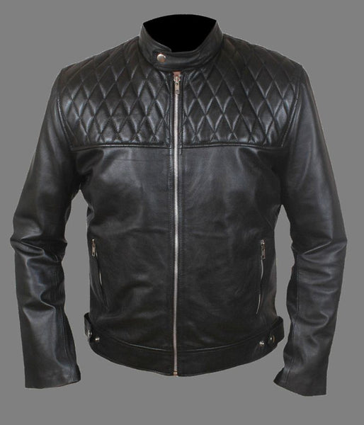 Noora New Men's Black Lambskin Leather Quilted Biker Jacket With Zipper Designer Quilted Leather Jacket - Noora International