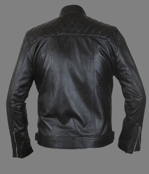 Noora New Men's Black Lambskin Leather Quilted Biker Jacket With Zipper Designer Quilted Leather Jacket - Noora International
