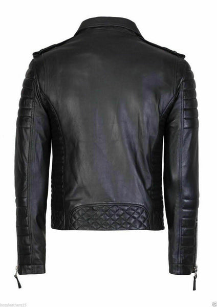 NOORA New Mens Black Leather Jacket, Quilted Designer Shiny Jacket Retro Style Biker Jacket YK0100 - Noora International