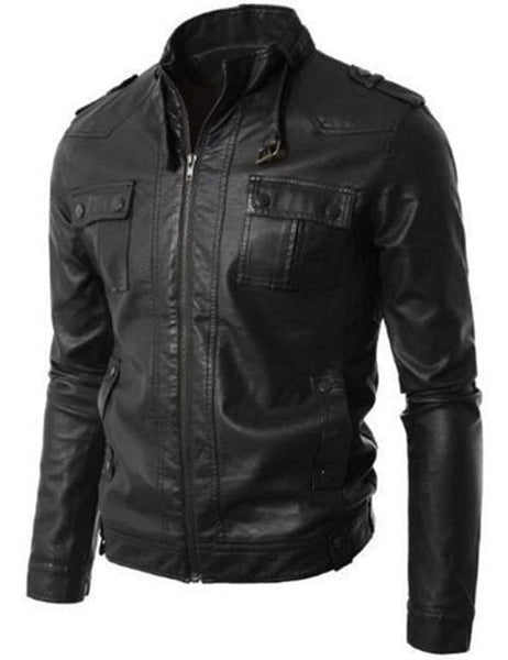 NOORA New Mens Black Leather Jacket, Quilted Designer Shiny Jacket Retro Style Biker Jacket YK0111 - Noora International