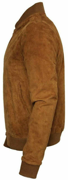 NOORA New Mens Brown Fashion Cowhide Suede Bomber Lambskin Leather Jacket WA154 - Noora International