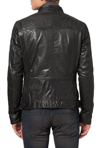 Noora New Men’s Fitted Black Leather Jacket With Pockets BS6 - Noora International