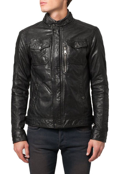Noora New Men’s Fitted Black Leather Jacket With Pockets BS6 - Noora International