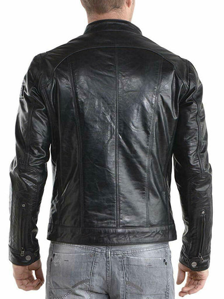 NOORA New MEN'S Lambskin BIKER CAFE RACER REAL LEATHER SLIM FIT JACKET NI-24 - Noora International