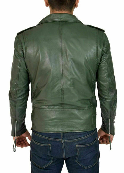 NOORA New Men's Lambskin Leather Green Jacket Bikers Bomber Modern Styles QD215 - Noora International